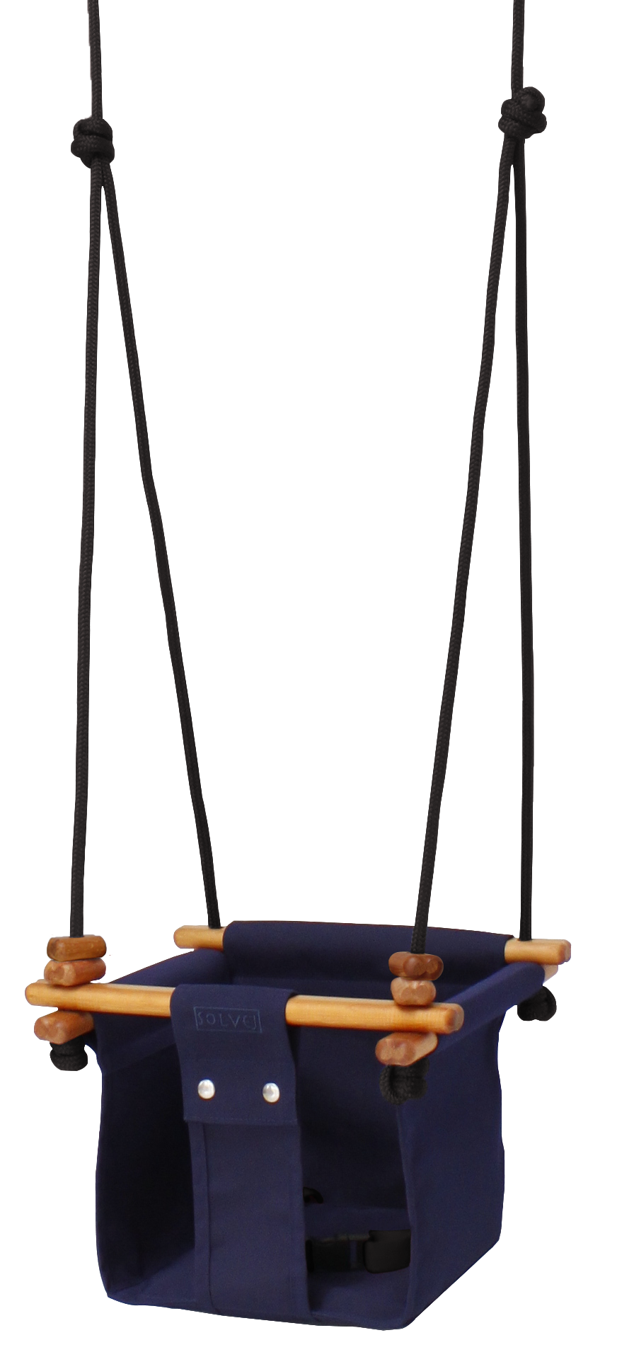Blue canvas and wood swing