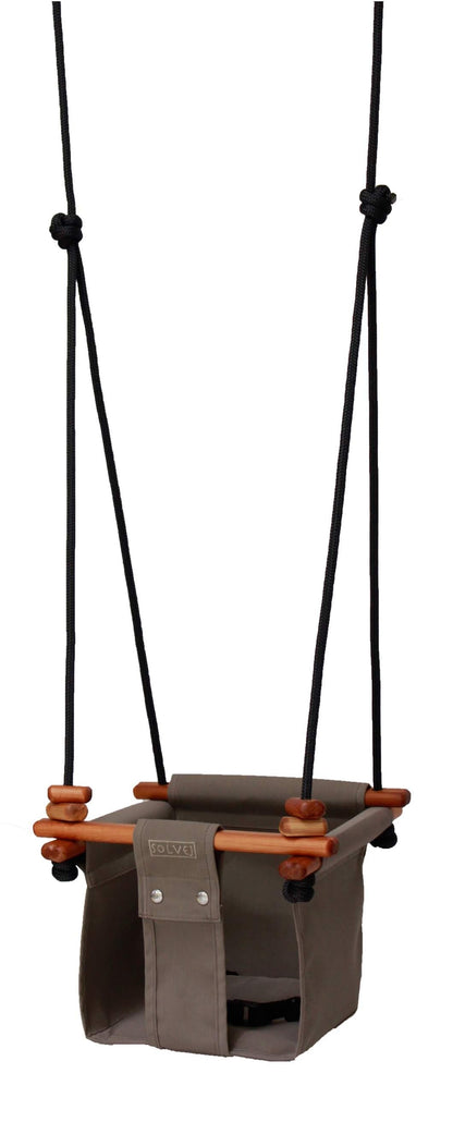 ethical sensory swing, heirloom baby swing in Taupe