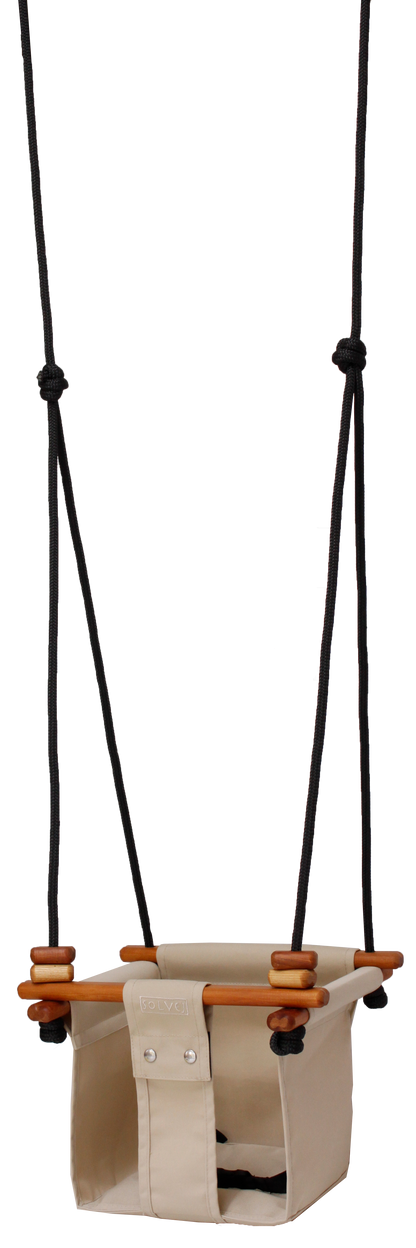 scandinavian design baby swing in linen, natural indoor baby gunga