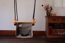 Load image into Gallery viewer, converted childrens swing, safe sensory baby swing indoors made from fabric and wood
